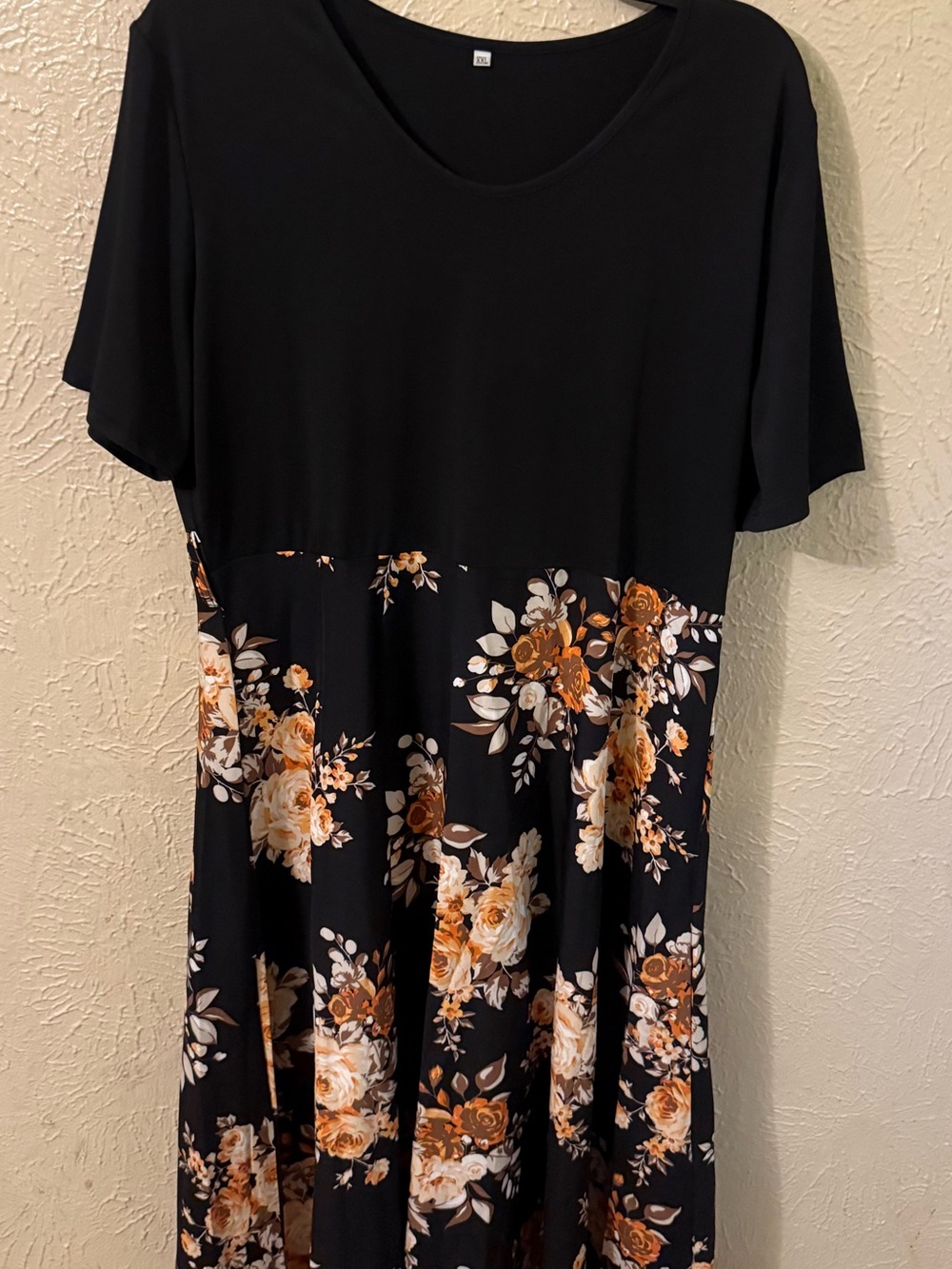 Women's Black Floral Short Sleeve Empire Waist Dress Size:XXL